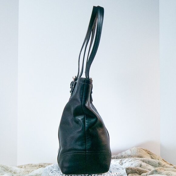 Y2K Vintage Coach Black Hampton Glove-tanned Leather Tote/Shoulder Bag Purse EUC - Picture 3 of 6